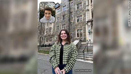 Ben Telerski und Alexandra Henn auf einem Foto aus seiner BeReal-App.  Die App macht ein Doppelfoto, das dem Benutzer ein Selfie zeigt und was sich vor ihm befindet.