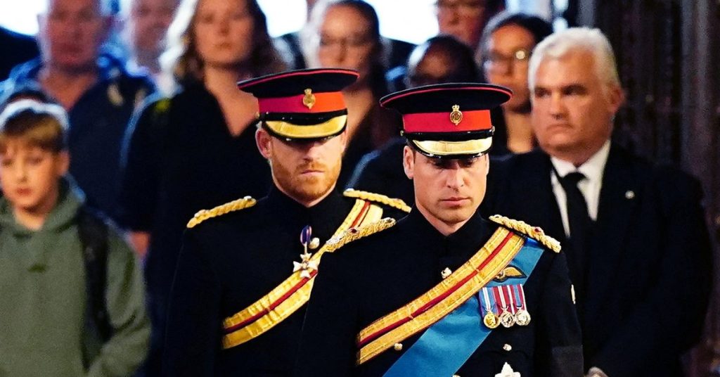 William und Harry stehen mit ihren Cousins ​​im Sarg der Queen